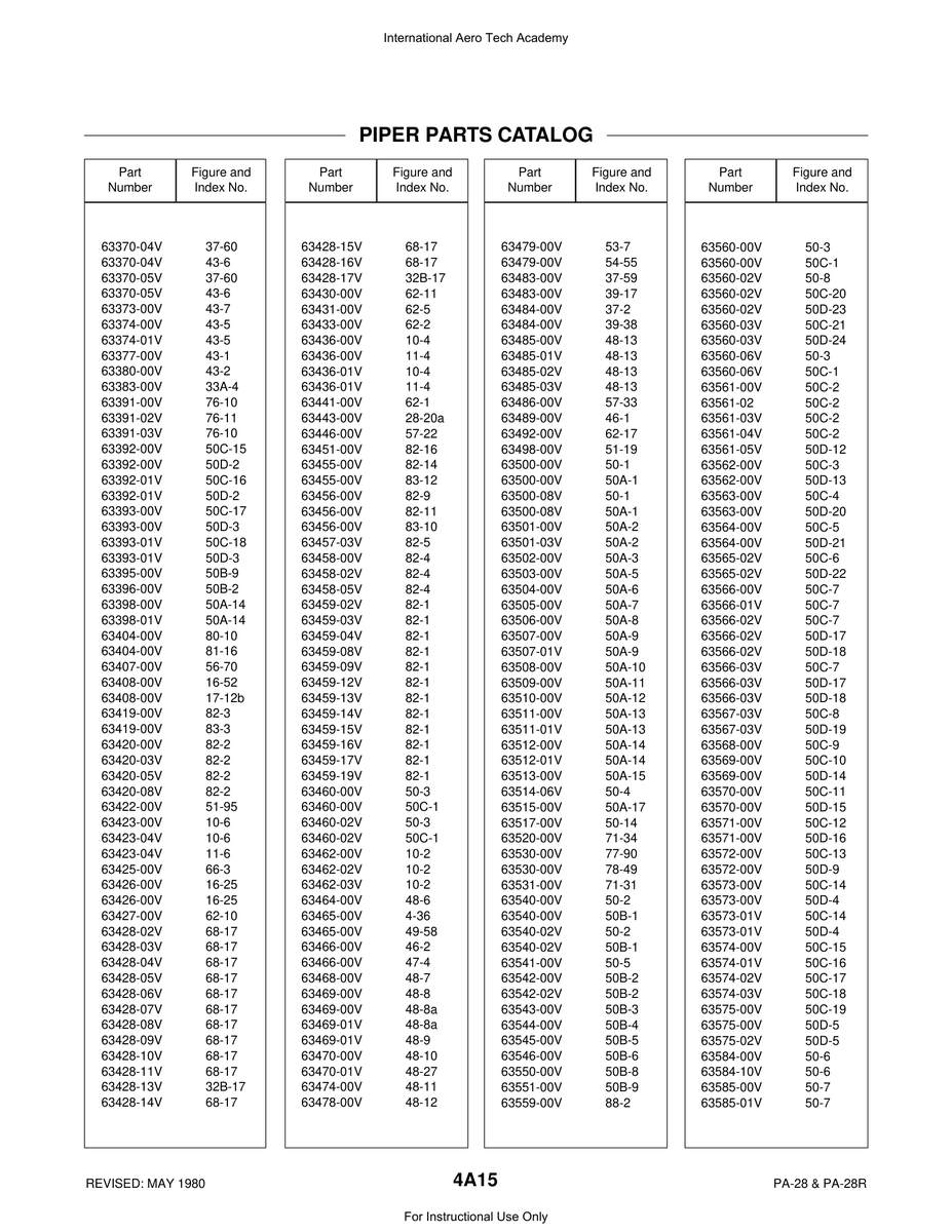 Aviation Part 63485-02V for Piper PA-28 Cherokee Aircraft