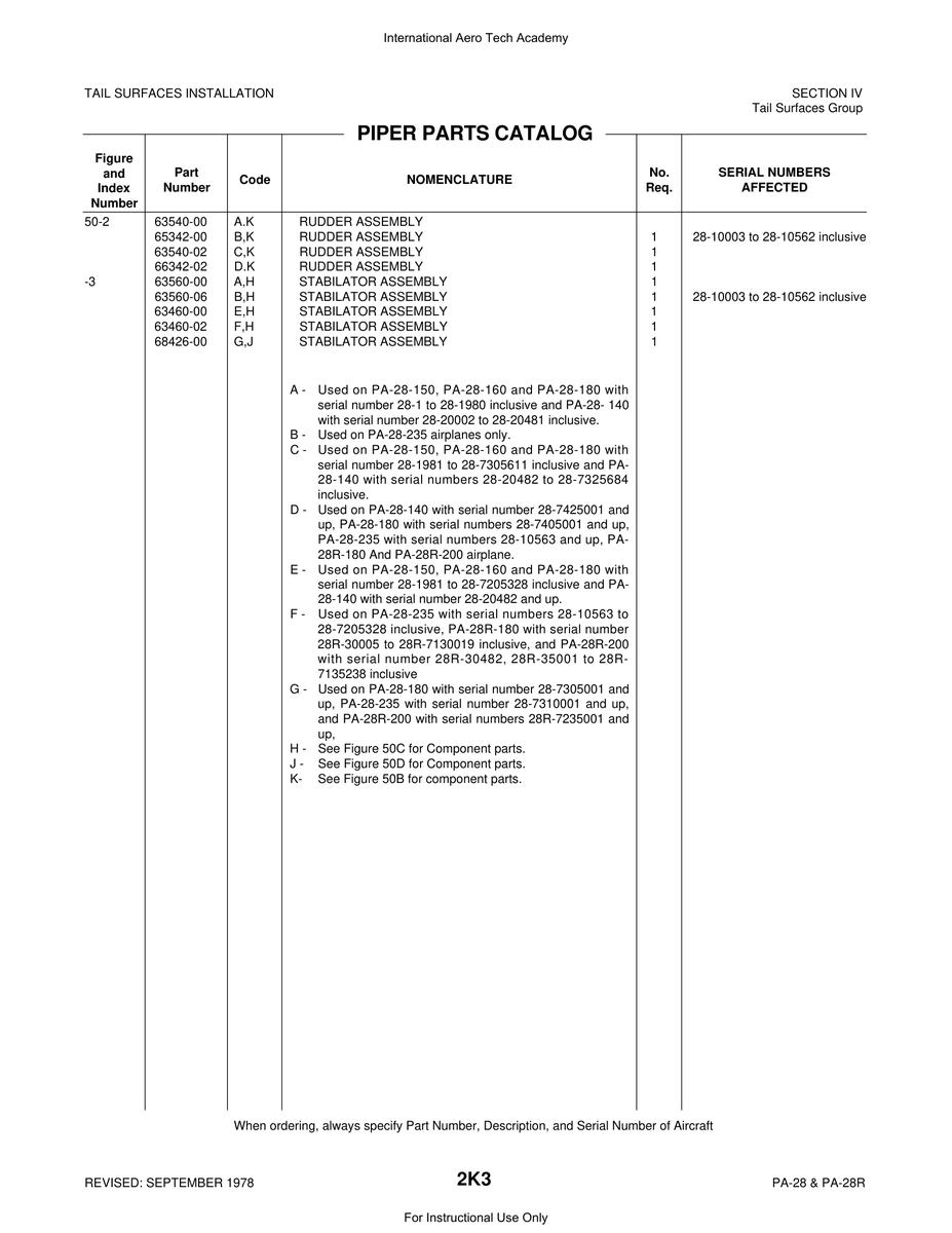 Aviation Part 63560-00 for Piper PA-28 Cherokee Aircraft