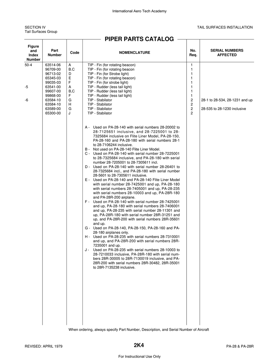 Aviation Part 99035-03 for Piper PA-28 Cherokee Aircraft
