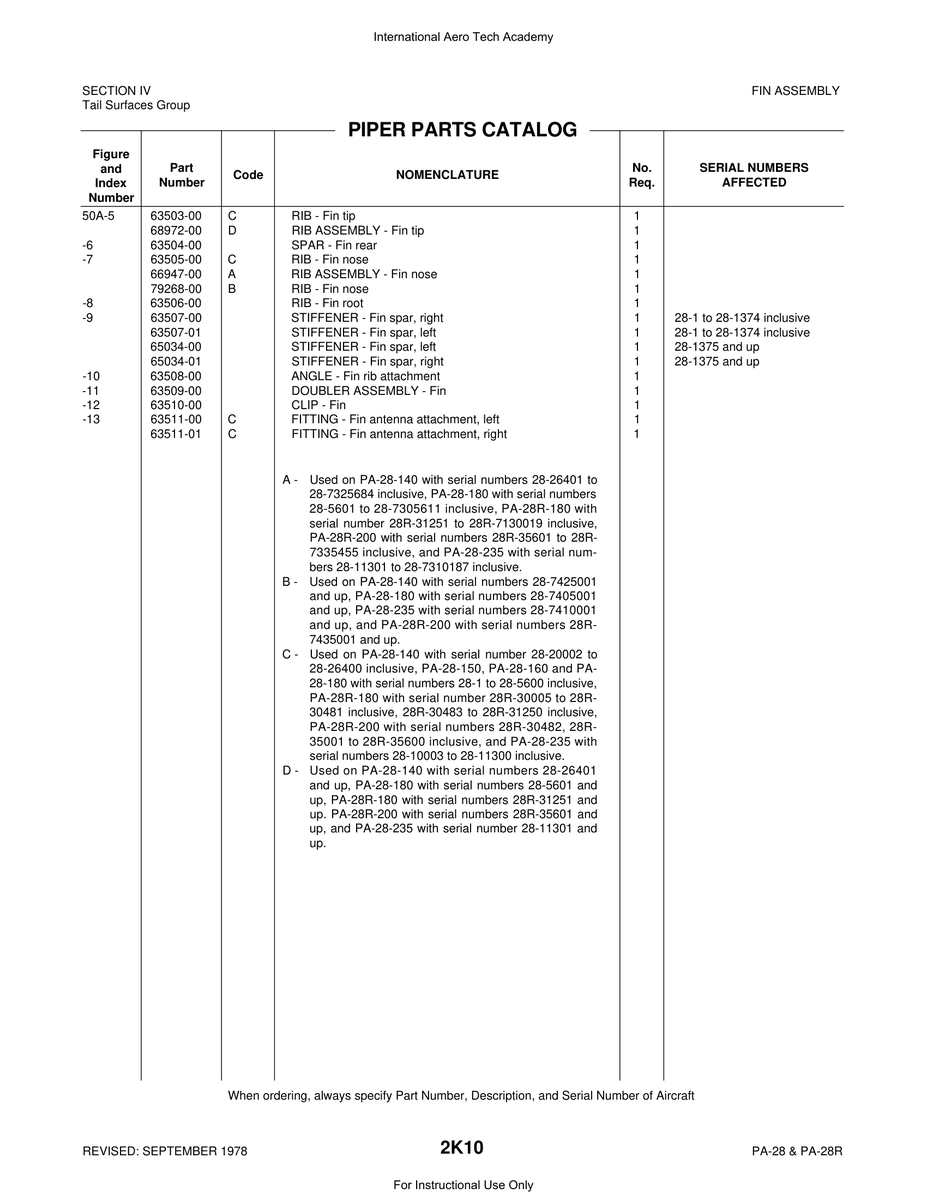 Aviation Part 63507-00 for Piper PA-28 Cherokee Aircraft