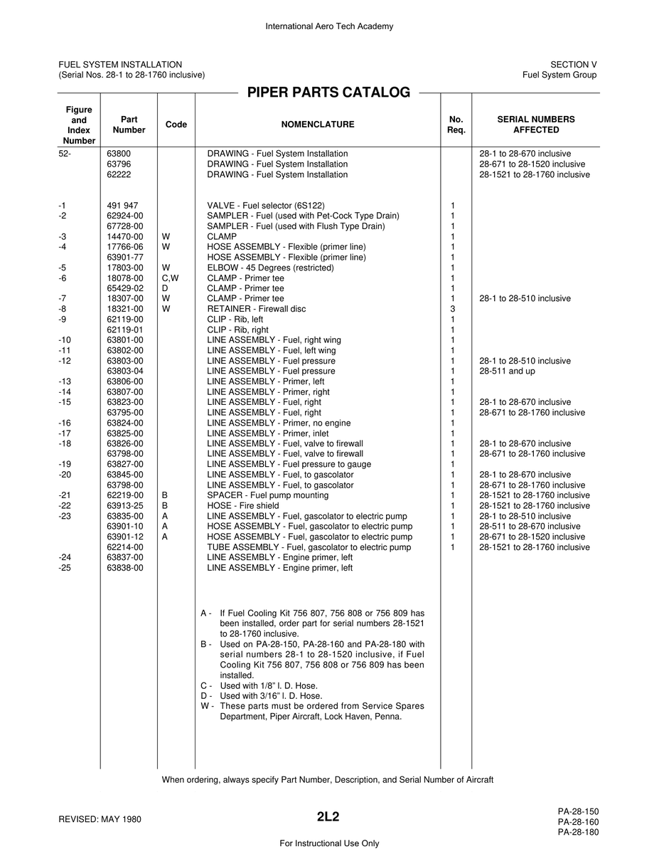 Aviation Part 63803-00 for Piper PA-28 Cherokee Aircraft