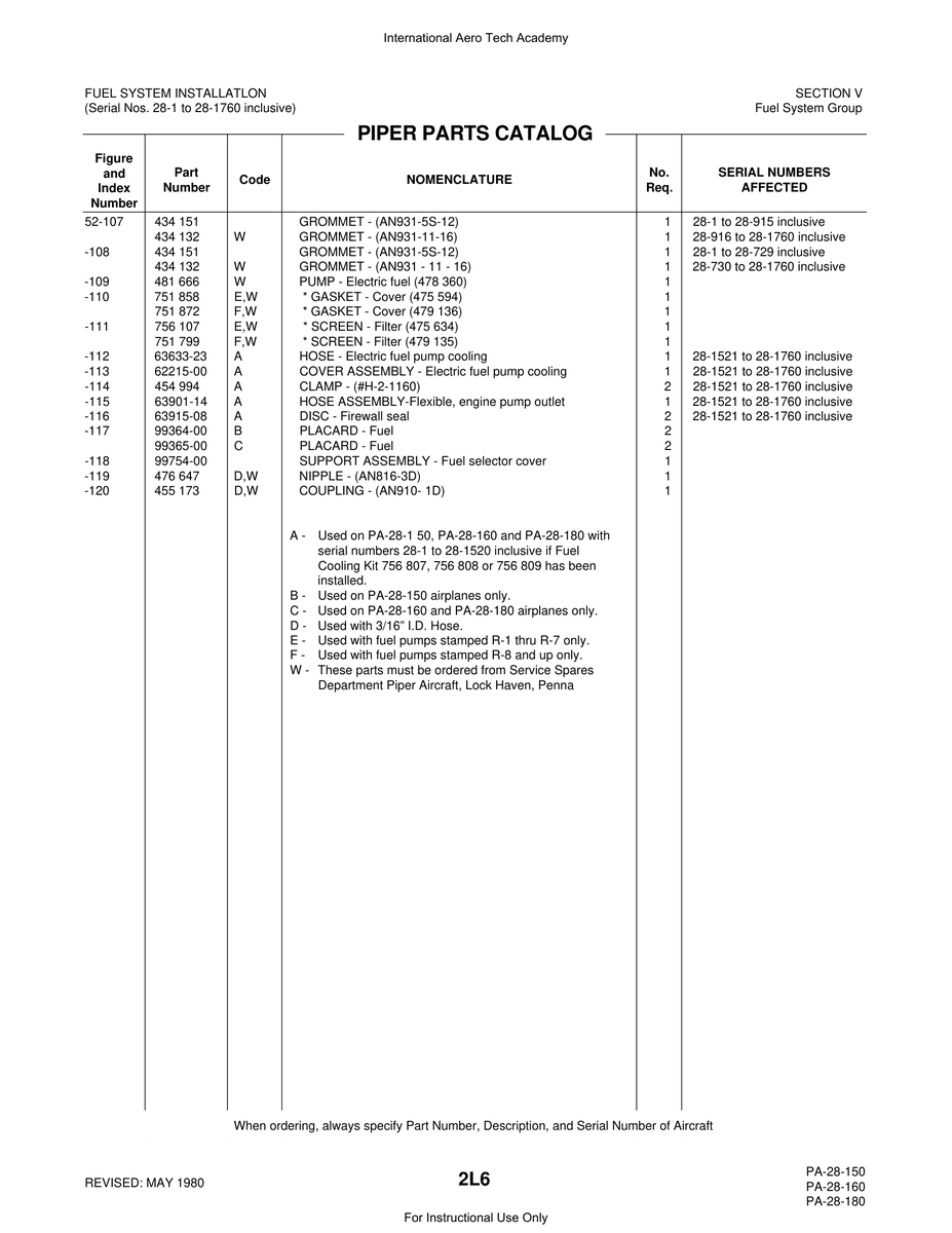 Aviation Part 99365-00 for Piper PA-28 Cherokee Aircraft