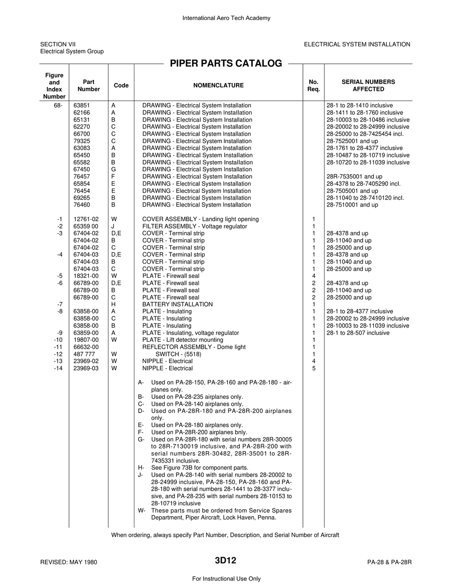 Aviation Part 63859-00 for Piper PA-28 Cherokee Aircraft