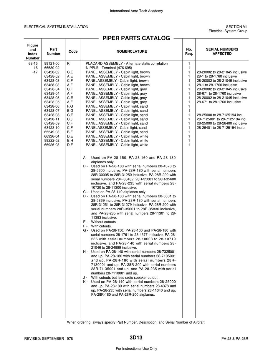 Aviation Part 63428-05 for Piper PA-28 Cherokee Aircraft