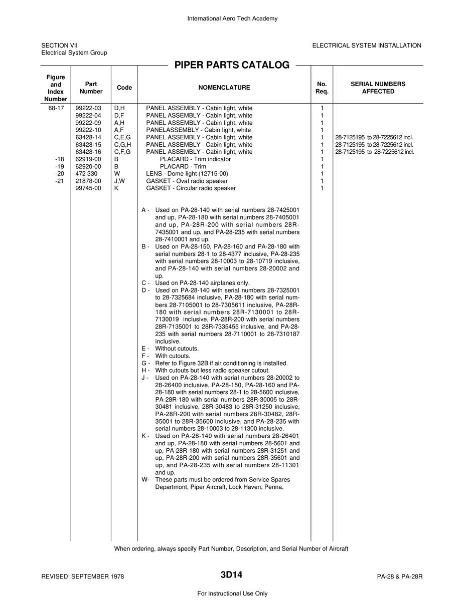 Aviation Part 99222-04 for Piper PA-28 Cherokee Aircraft