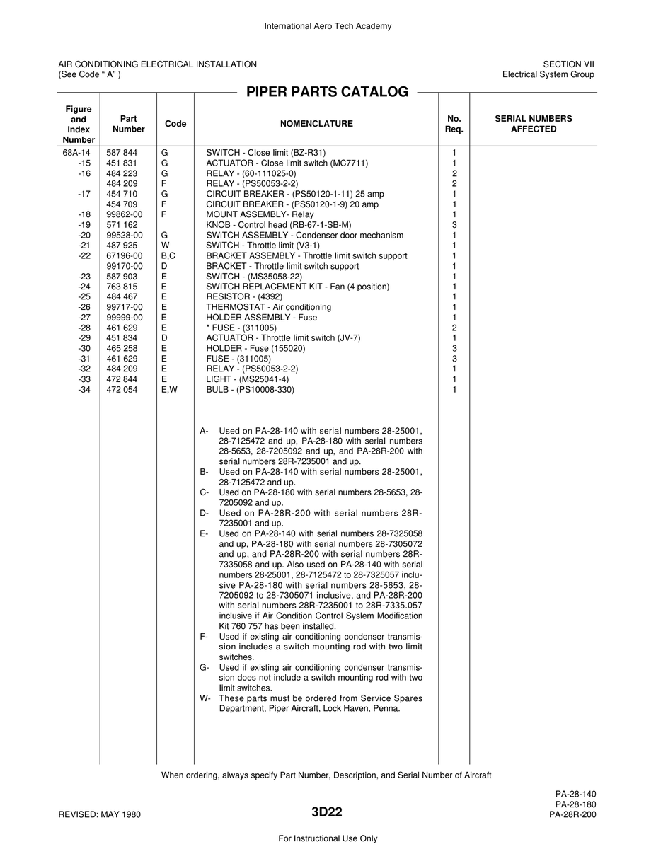 Aviation Part 99170-00 for Piper PA-28 Cherokee Aircraft