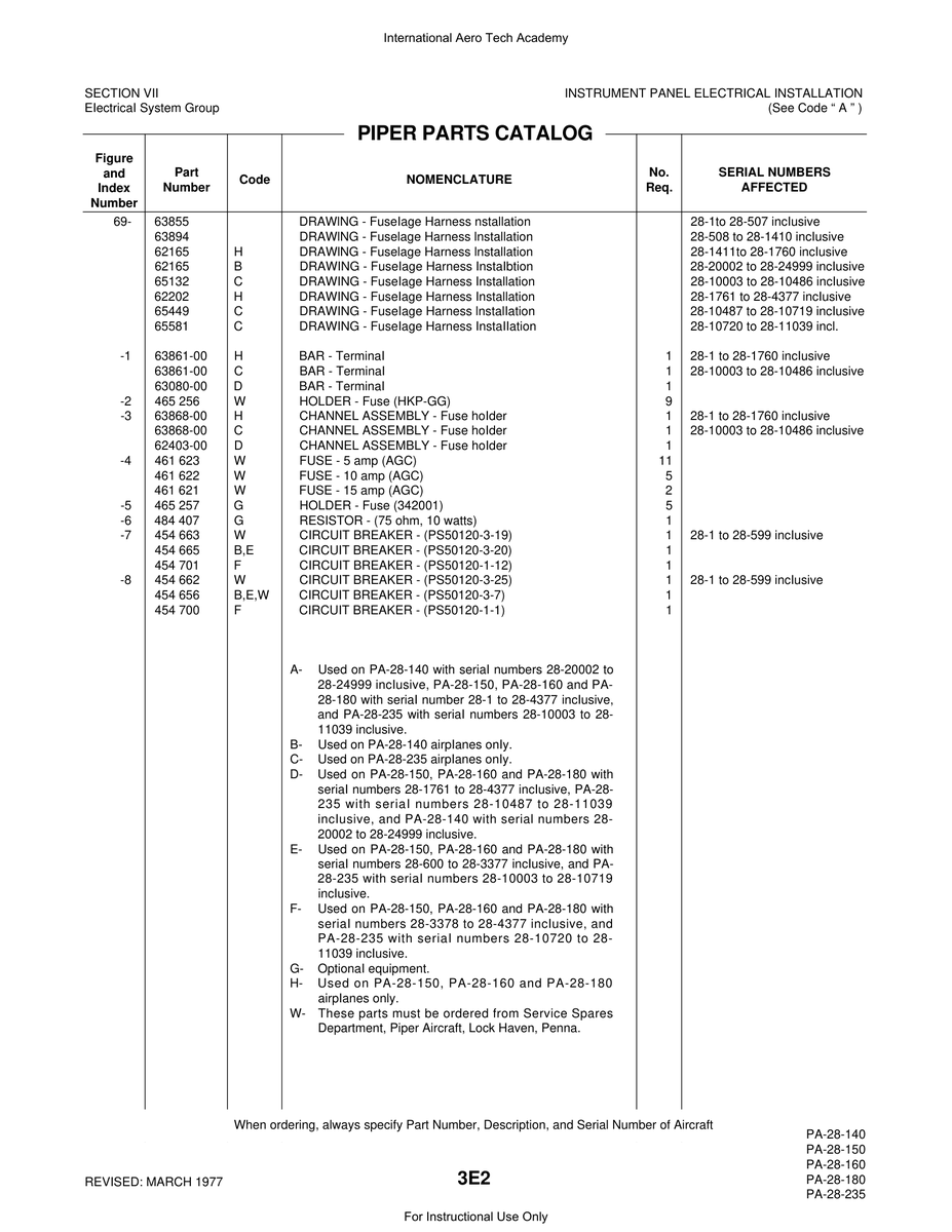 Aviation Part 62403-00 for Piper PA-28 Cherokee Aircraft