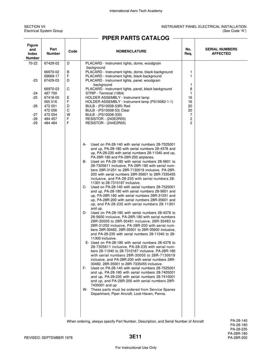Aviation Part 67418-00 for Piper PA-28 Cherokee Aircraft