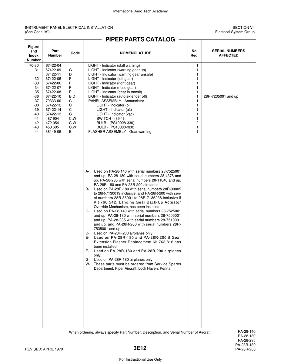 Aviation Part 67422-08 for Piper PA-28 Cherokee Aircraft