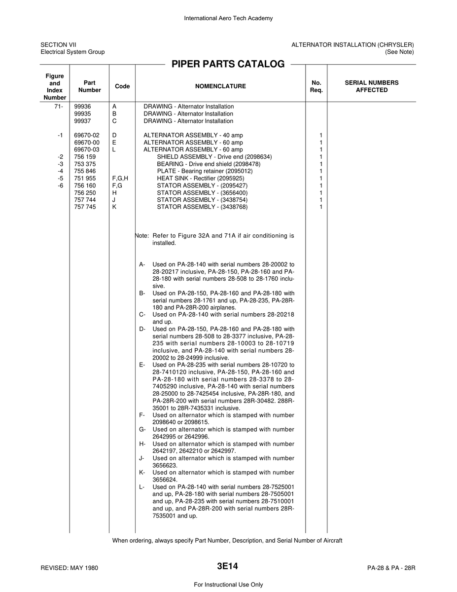 Aviation Part 2642995 for Piper PA-28 Cherokee Aircraft