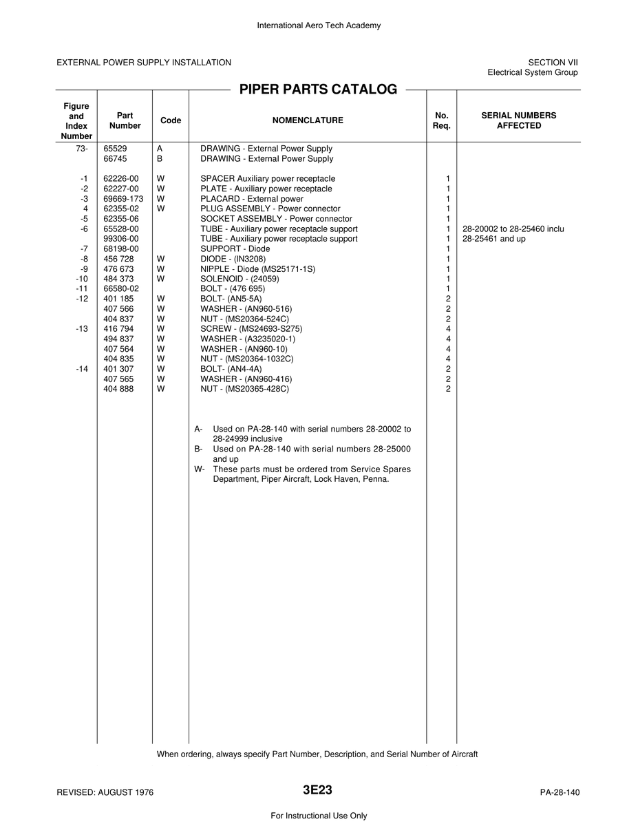 Aviation Part 65528-00 for Piper PA-28 Cherokee Aircraft