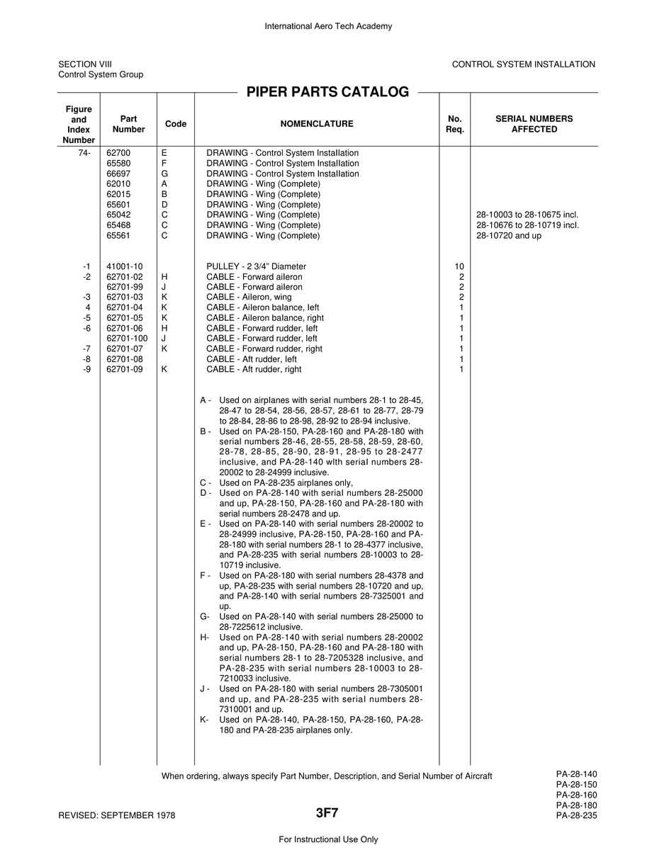 Aviation Part 62701-04 for Piper PA-28 Cherokee Aircraft