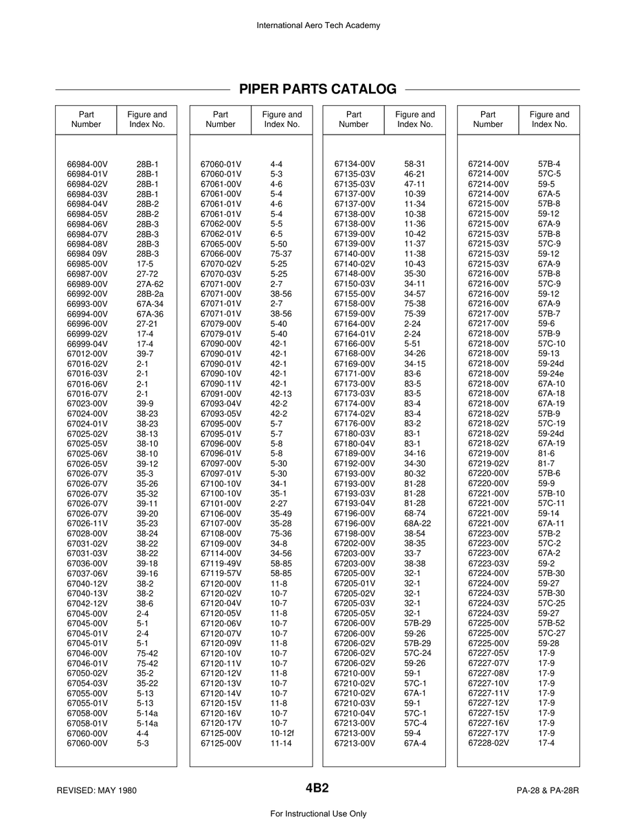 Aviation Part 67097-00V for Piper PA-28 Cherokee Aircraft