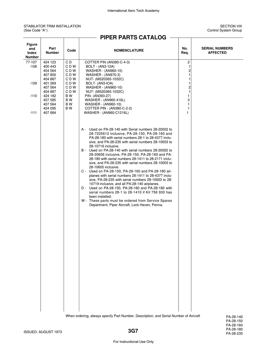 Aviation Part 77-107 for Piper PA-28 Cherokee Aircraft