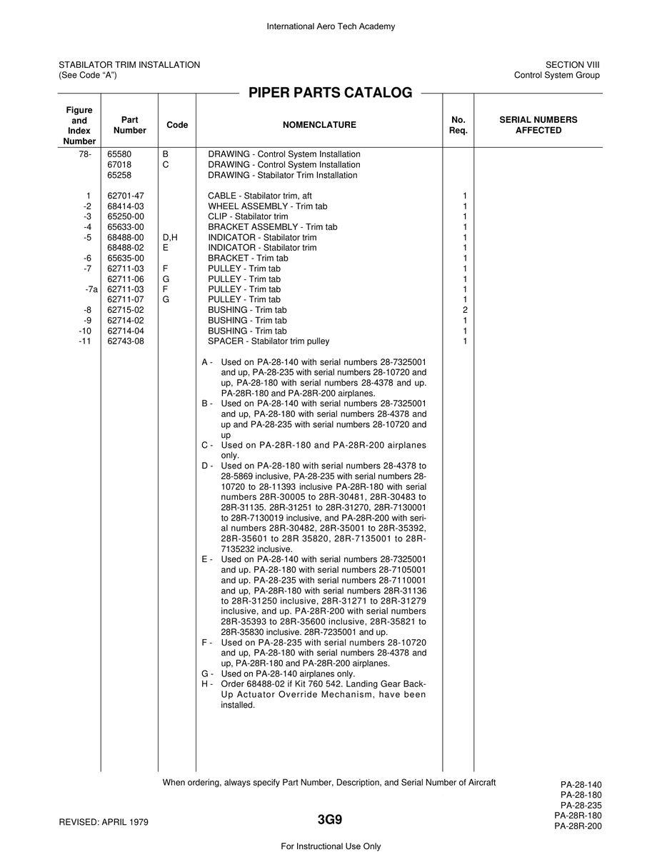 Aviation Part 68488-00 for Piper PA-28 Cherokee Aircraft
