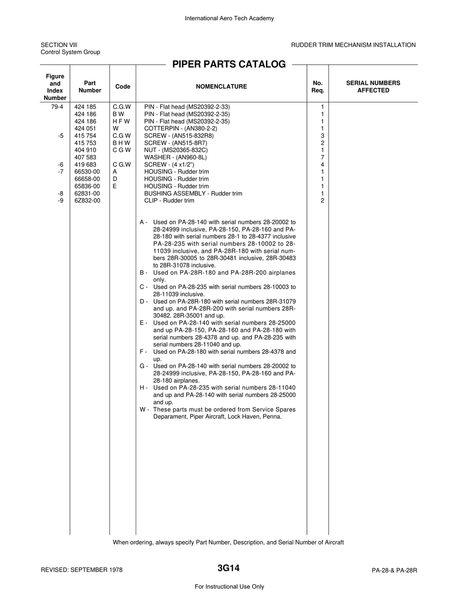 Aviation Part 6Z832-00 for Piper PA-28 Cherokee Aircraft