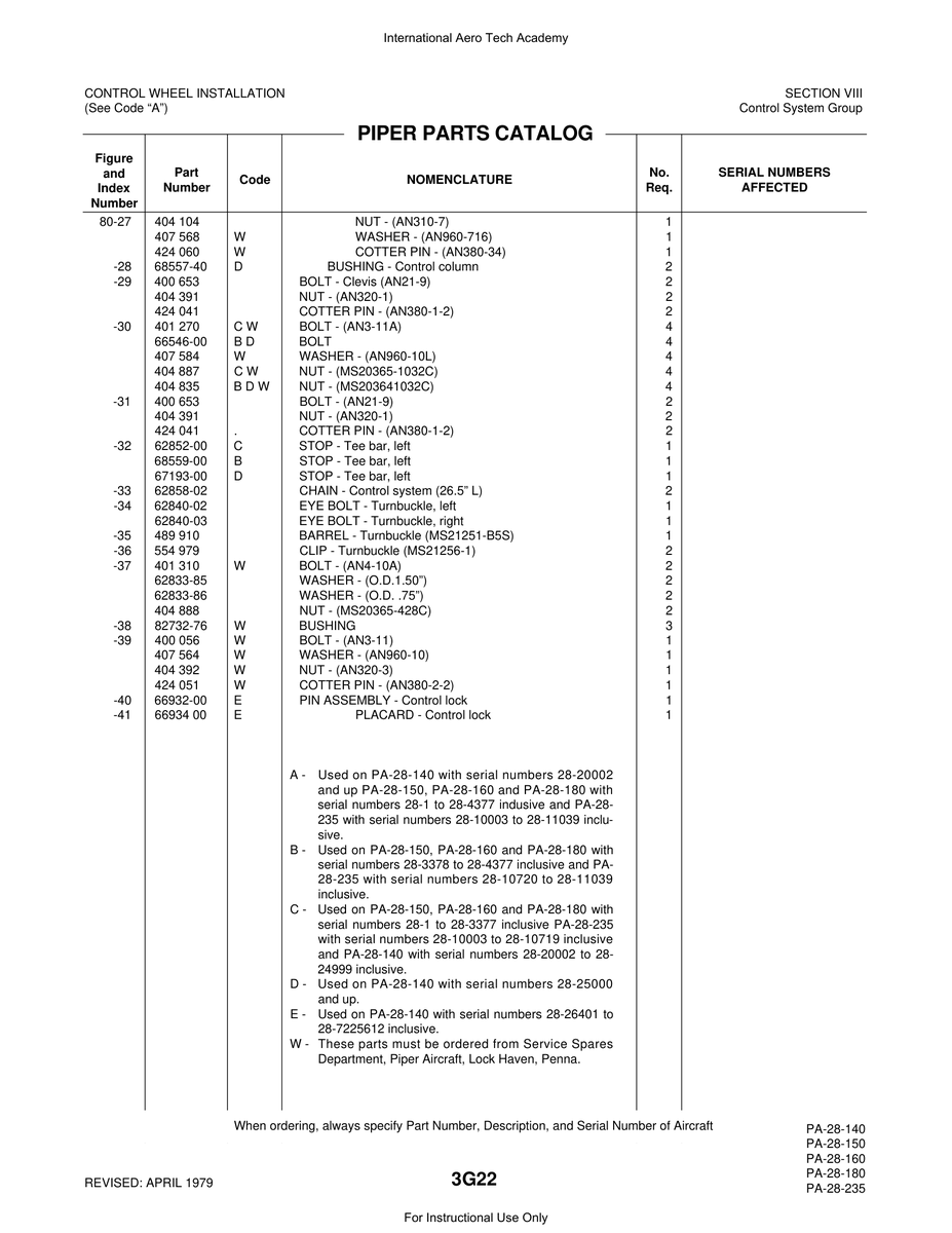 Aviation Part 68559-00 for Piper PA-28 Cherokee Aircraft
