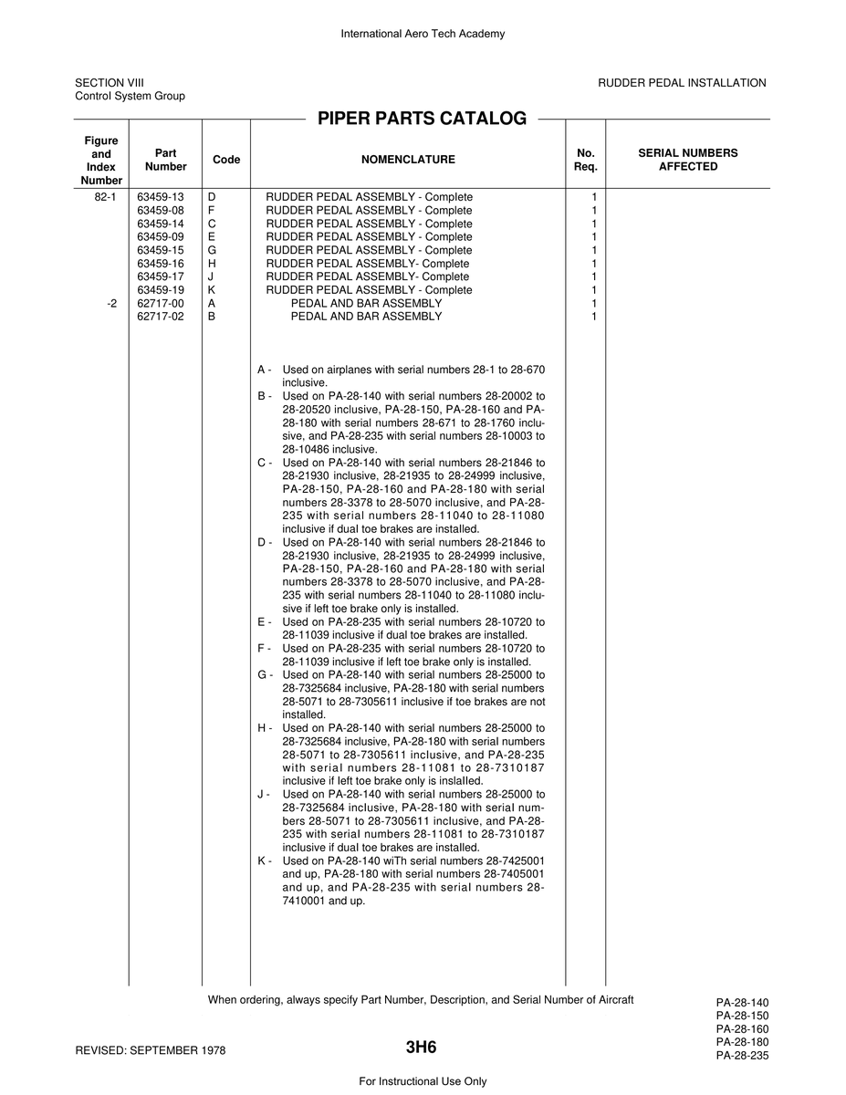 Aviation Part 62717-02 for Piper PA-28 Cherokee Aircraft