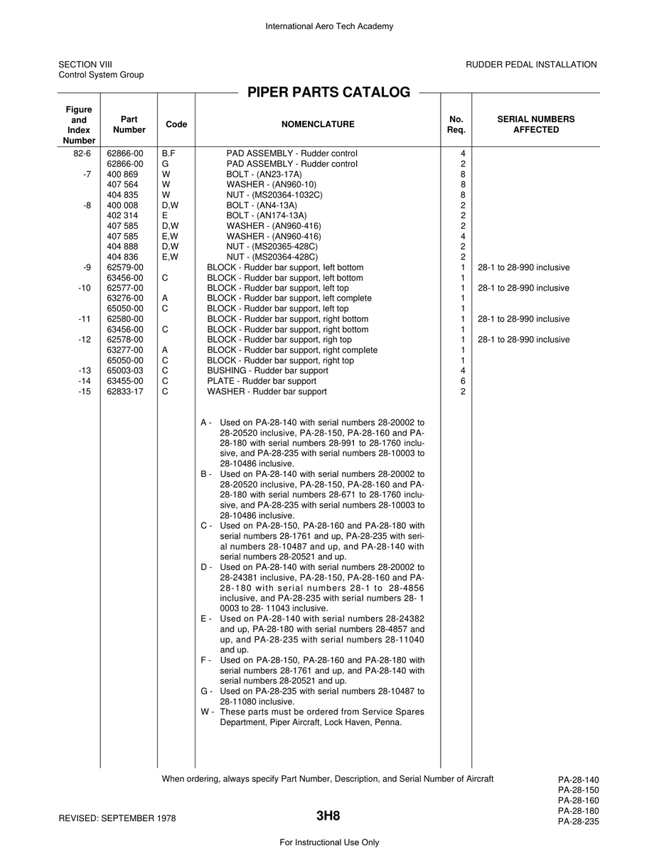 Aviation Part 63276-00 for Piper PA-28 Cherokee Aircraft