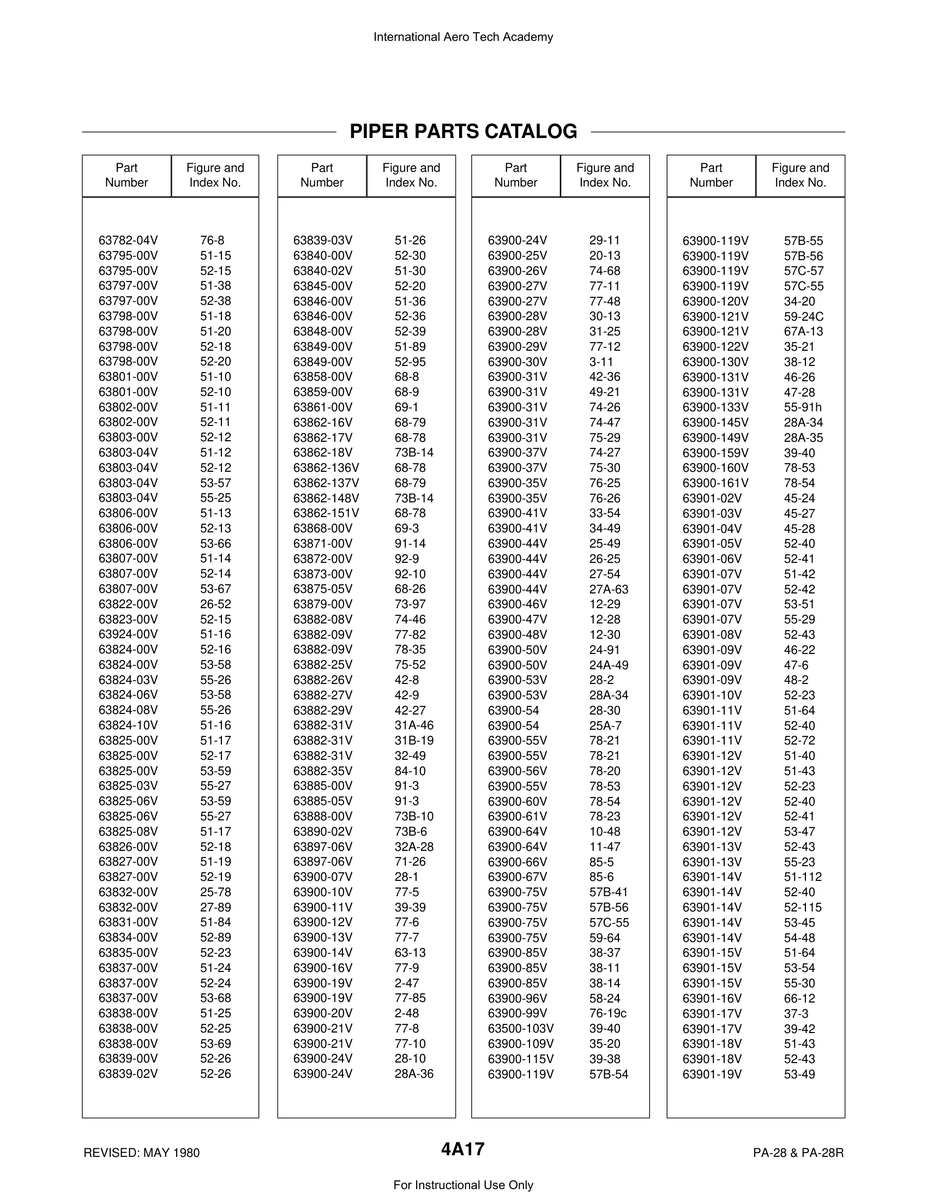Aviation Part 63837-00V for Piper PA-28 Cherokee Aircraft