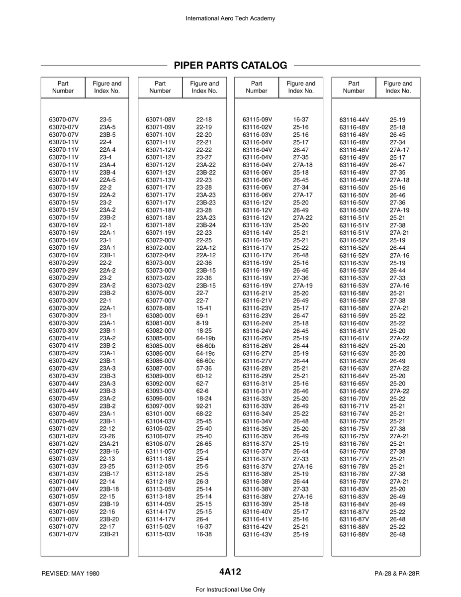Aviation Part 63070-45V for Piper PA-28 Cherokee Aircraft