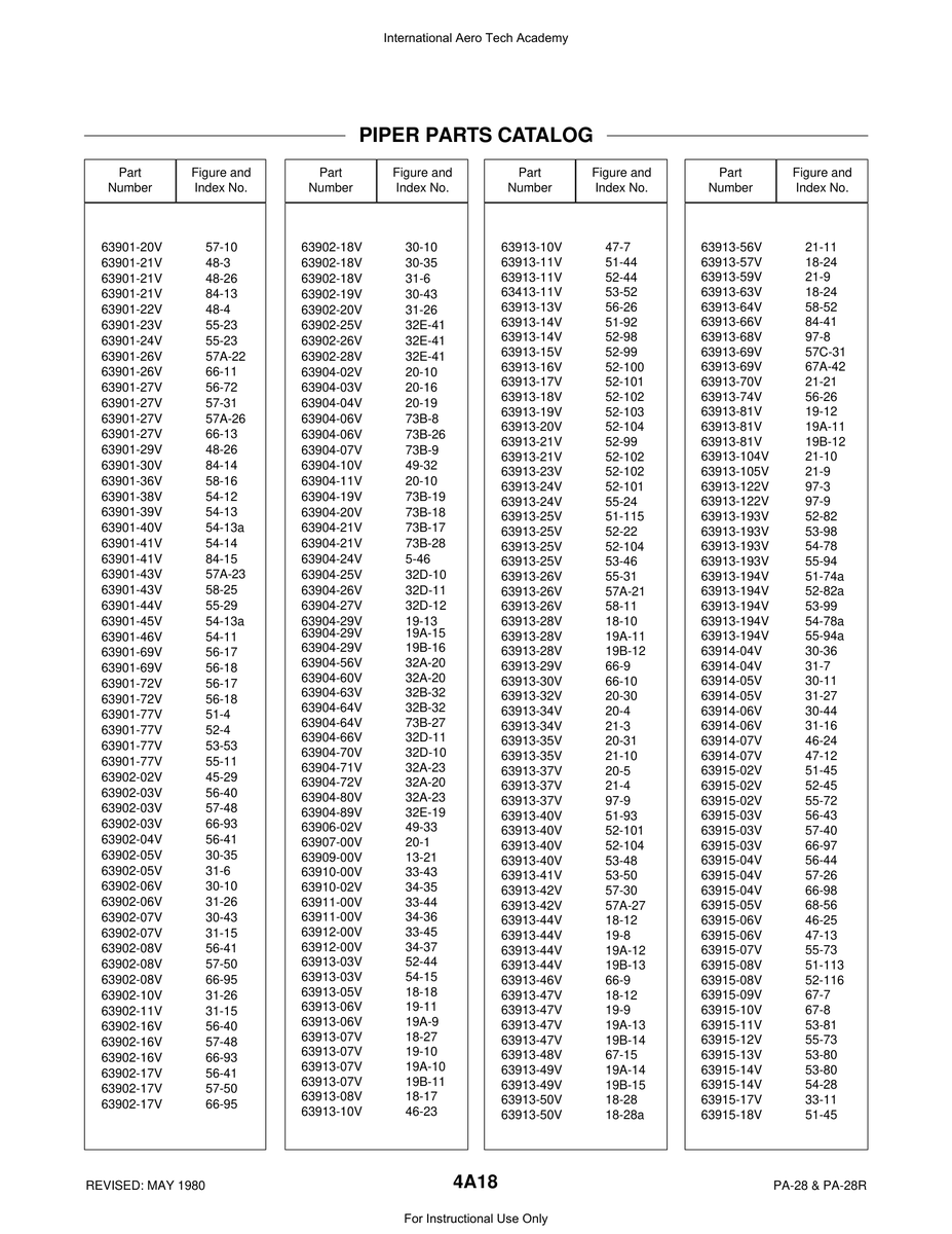 Aviation Part 63904-10V for Piper PA-28 Cherokee Aircraft