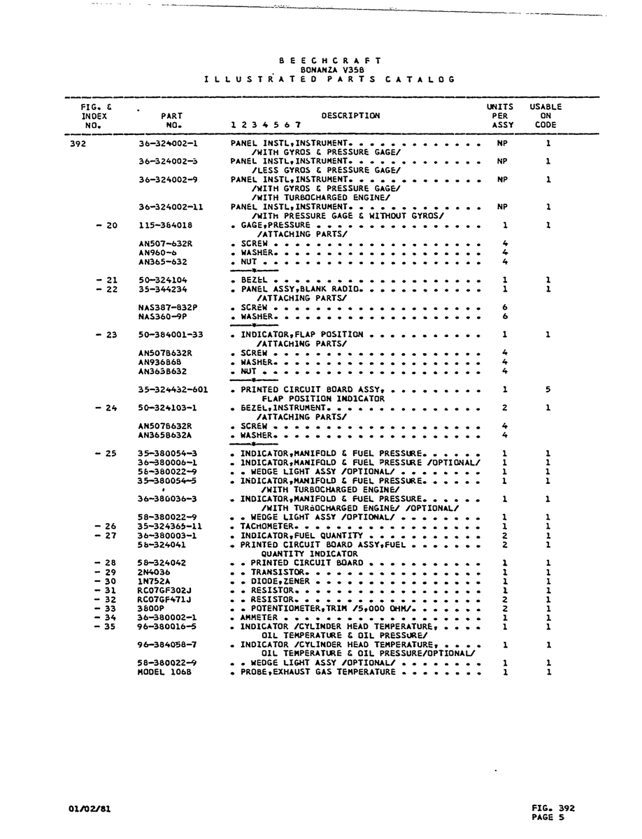 Aviation Part 36-380036-3 for Beechcraft V35 Aircraft