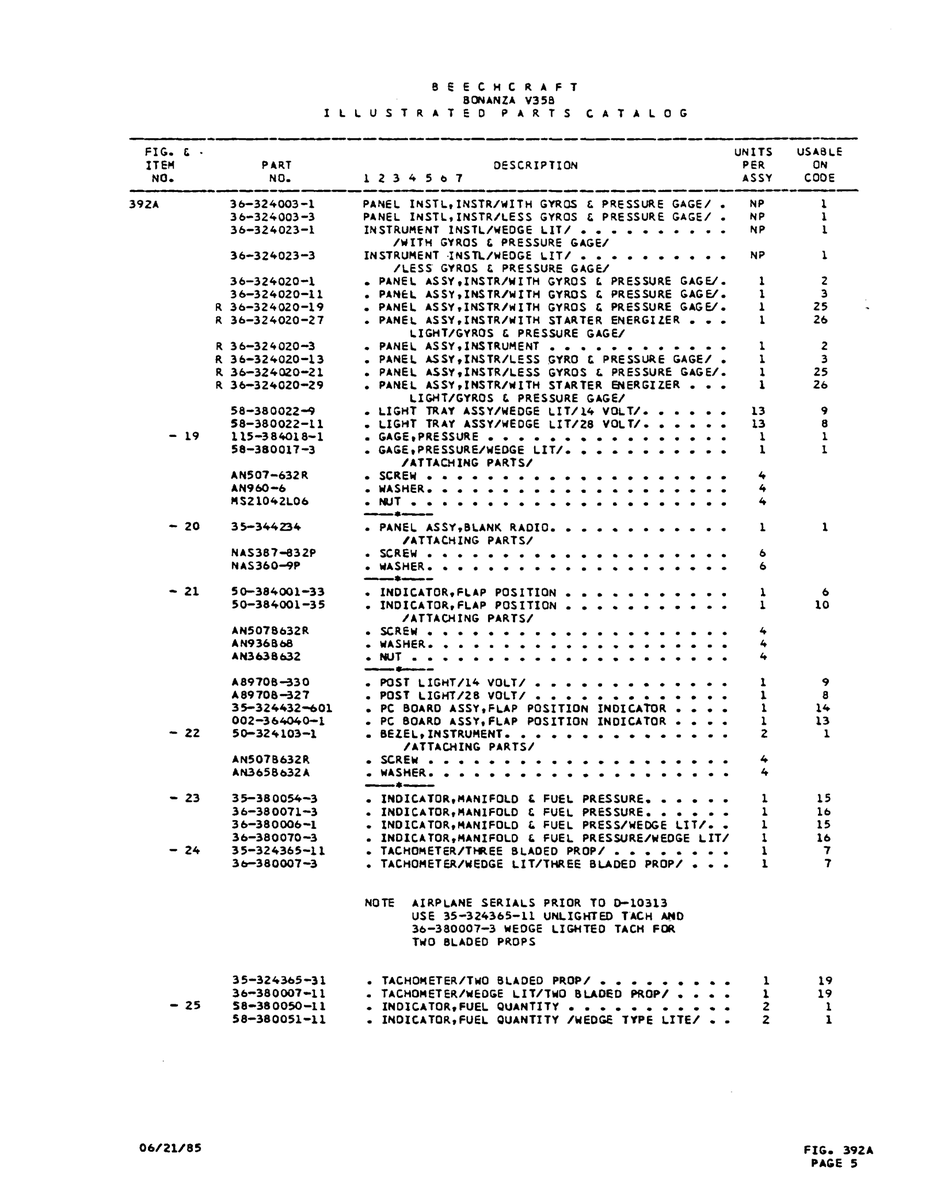 Aviation Part 36-324020-11 for Beechcraft V35 Aircraft
