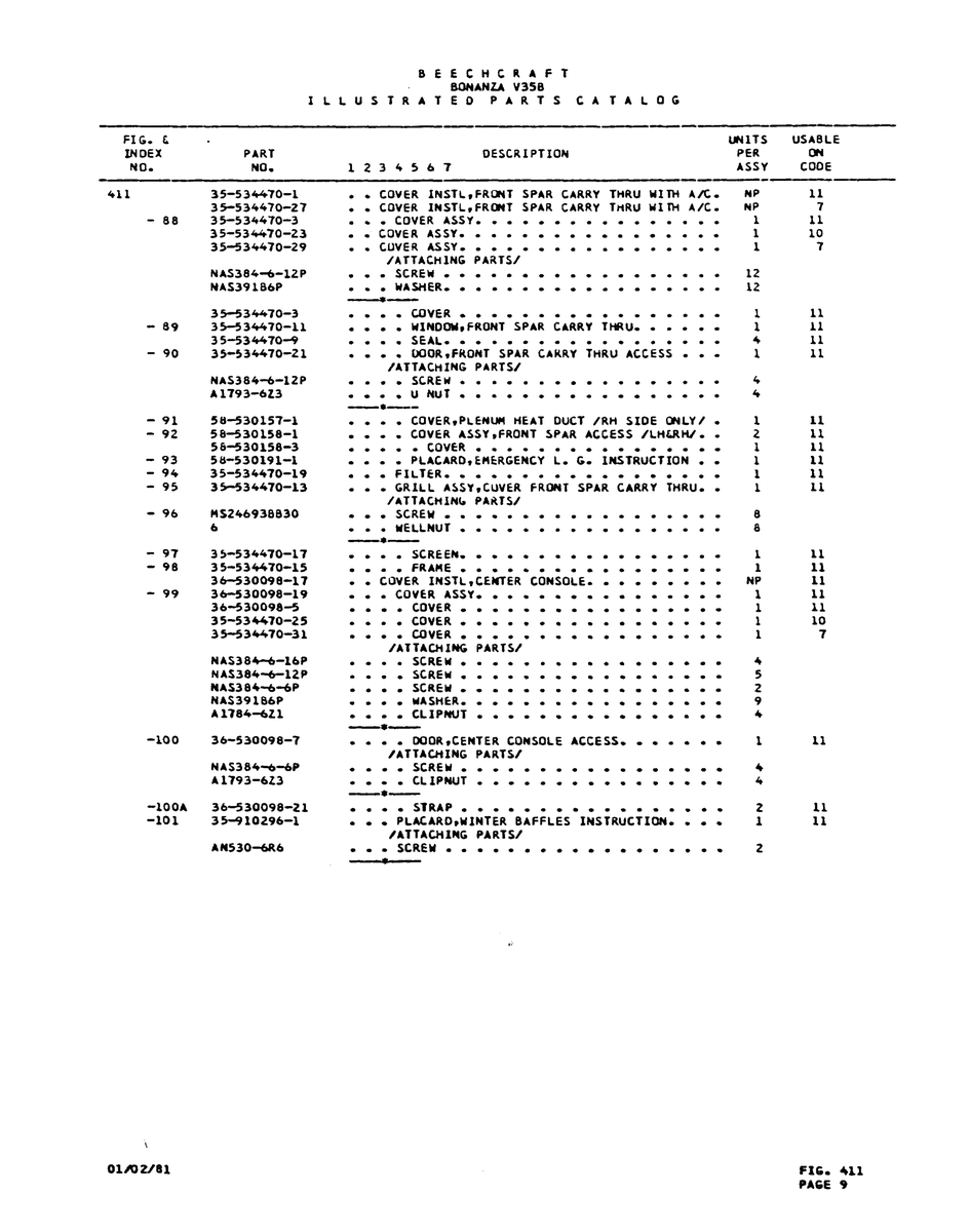 Aviation Part AII93-623 for Beechcraft V35 Aircraft