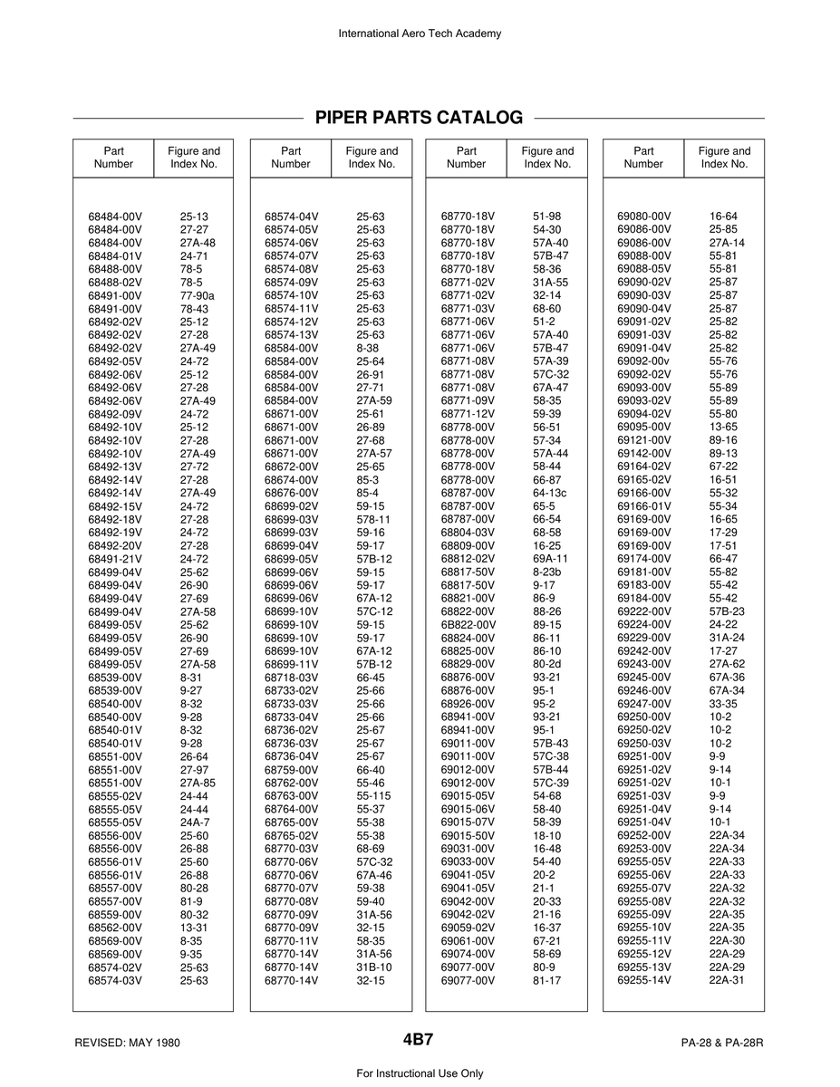 Aviation Part 68699-11V for Piper PA-28 Cherokee Aircraft