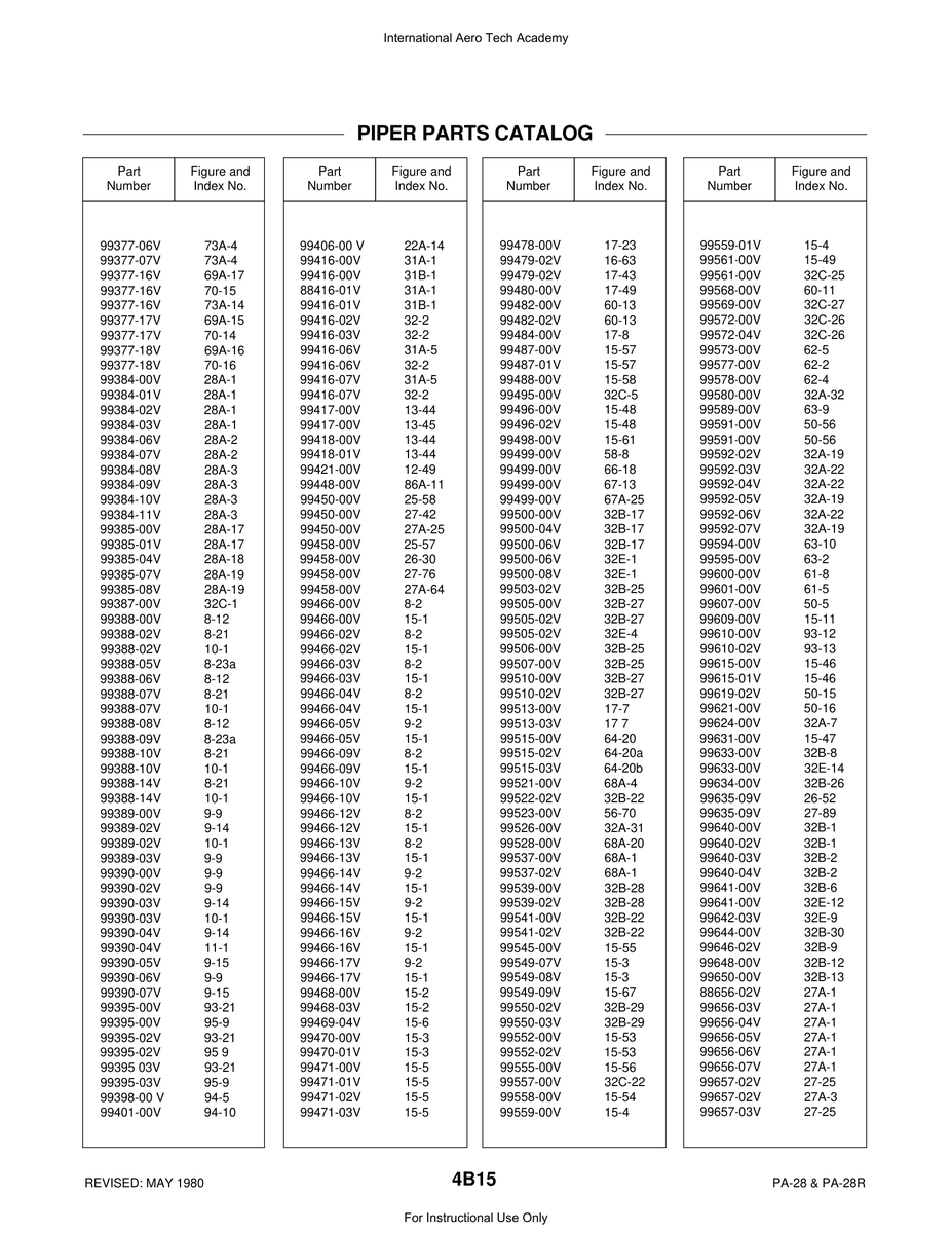 Aviation Part 99559-01V for Piper PA-28 Cherokee Aircraft