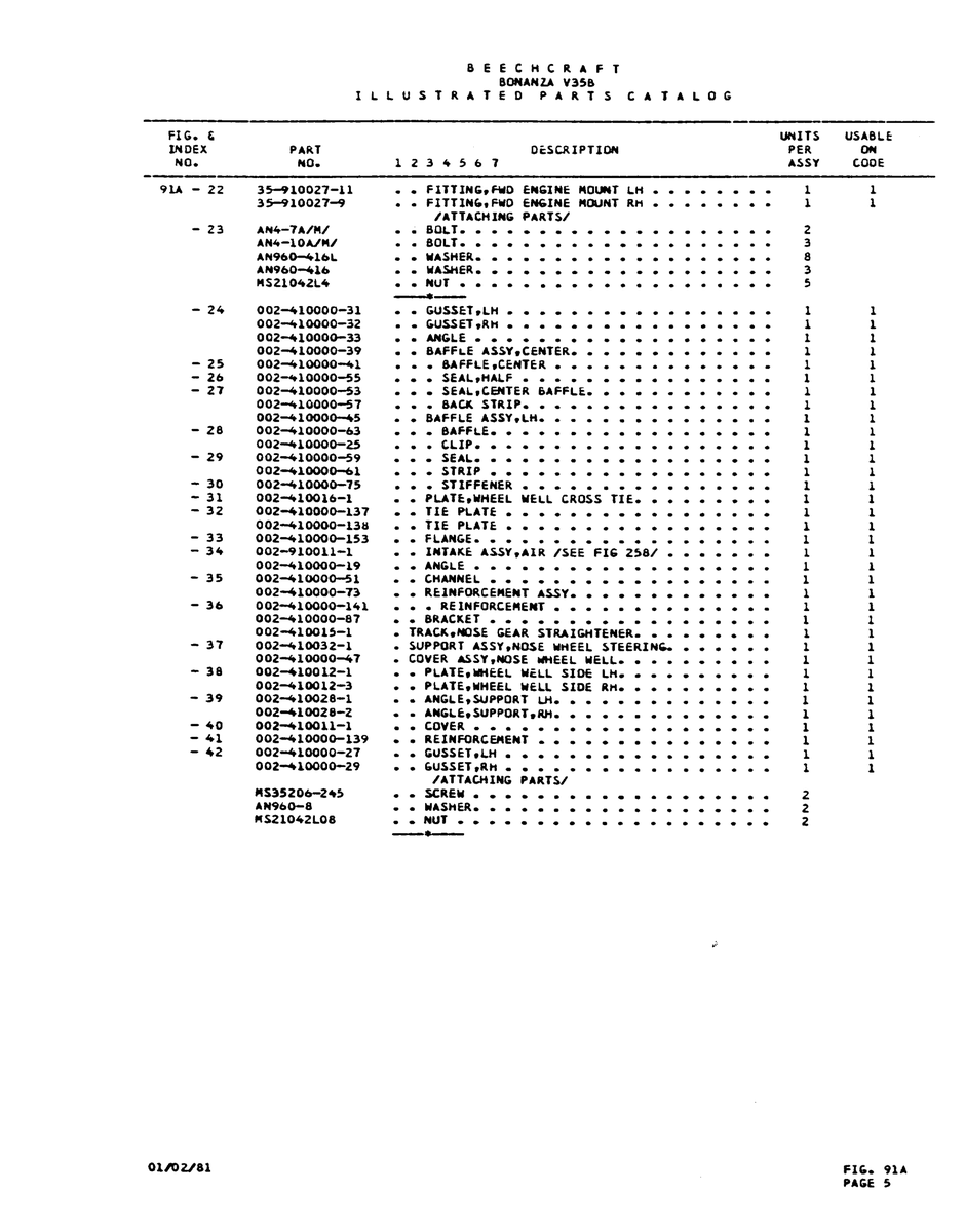 Aviation Part 002-410011-1 for Beechcraft V35 Aircraft