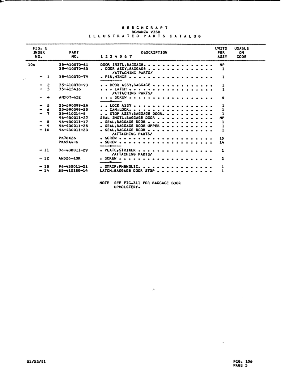 Aviation Part 96-430011-17 for Beechcraft V35 Aircraft