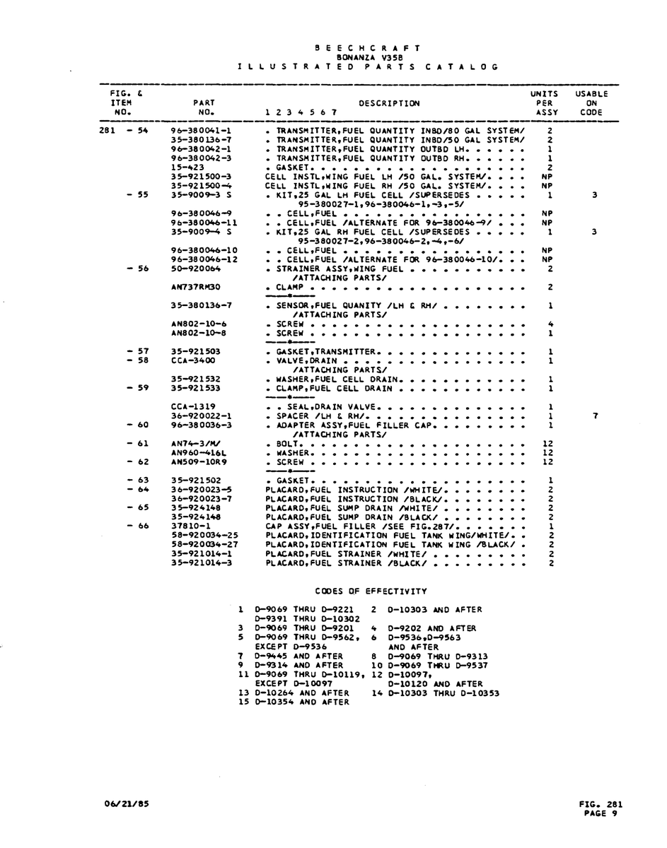 Aviation Part 0-10264 for Beechcraft V35 Aircraft