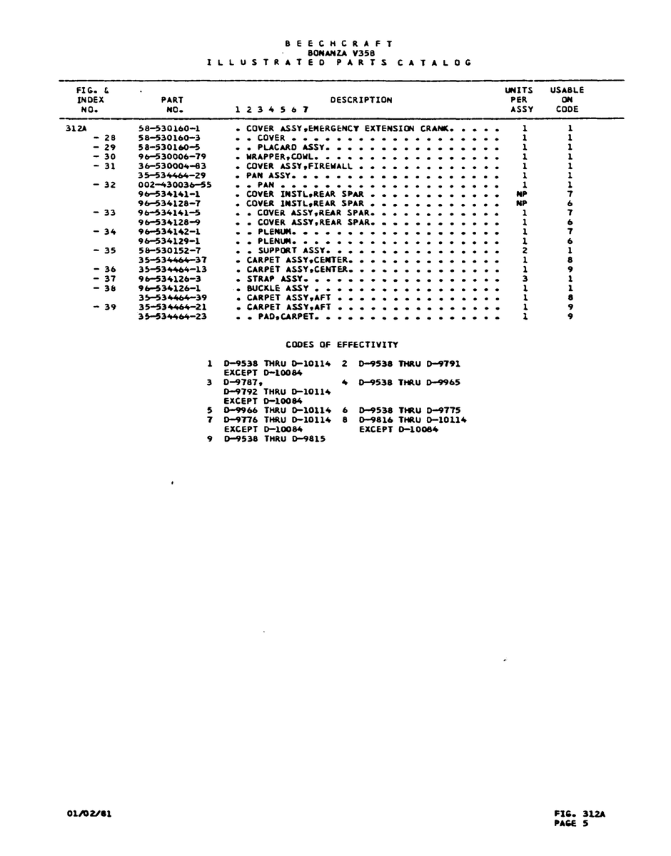 Aviation Part 96-534128-9 for Beechcraft V35 Aircraft