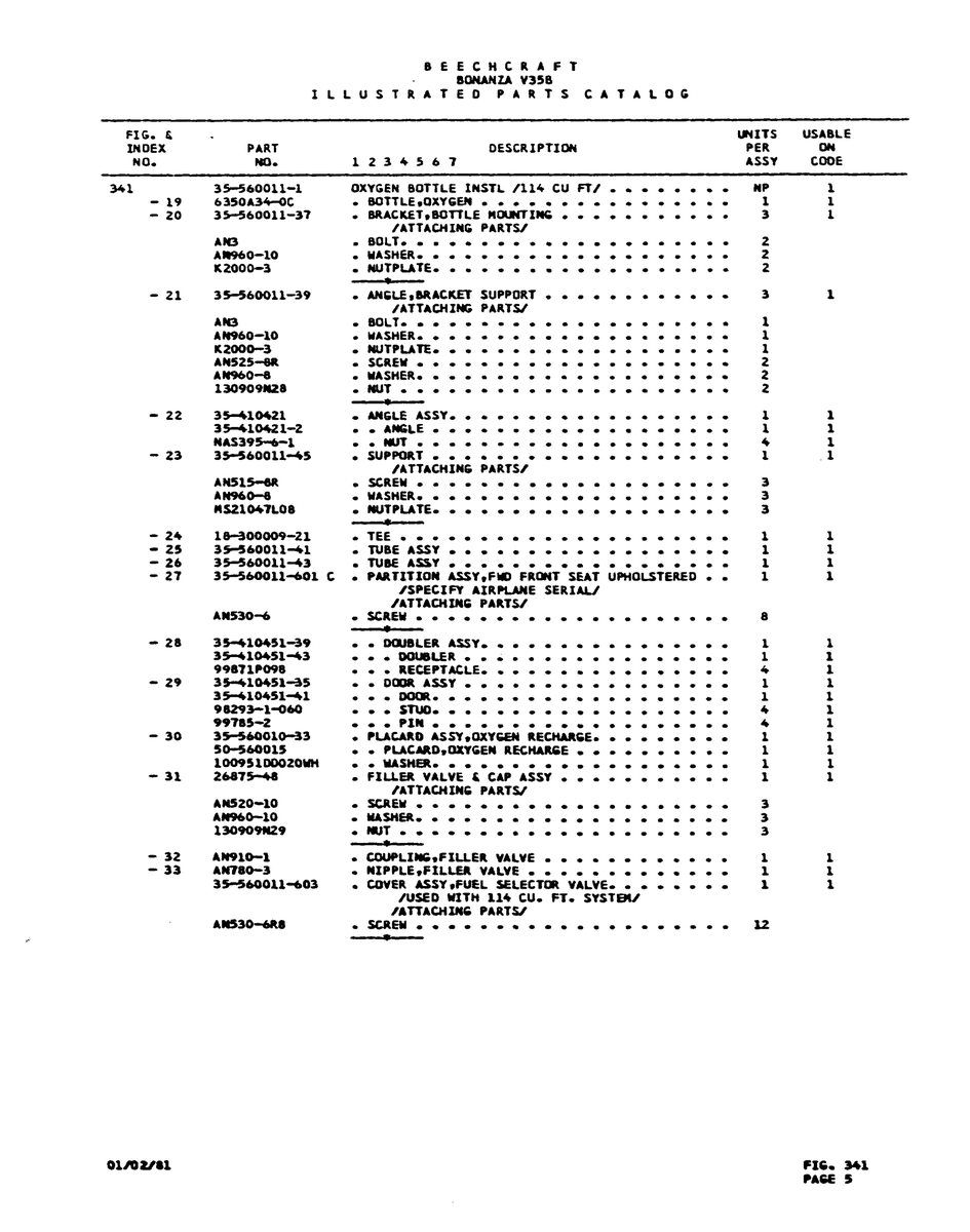 Aviation Part 10095100020m for Beechcraft V35 Aircraft