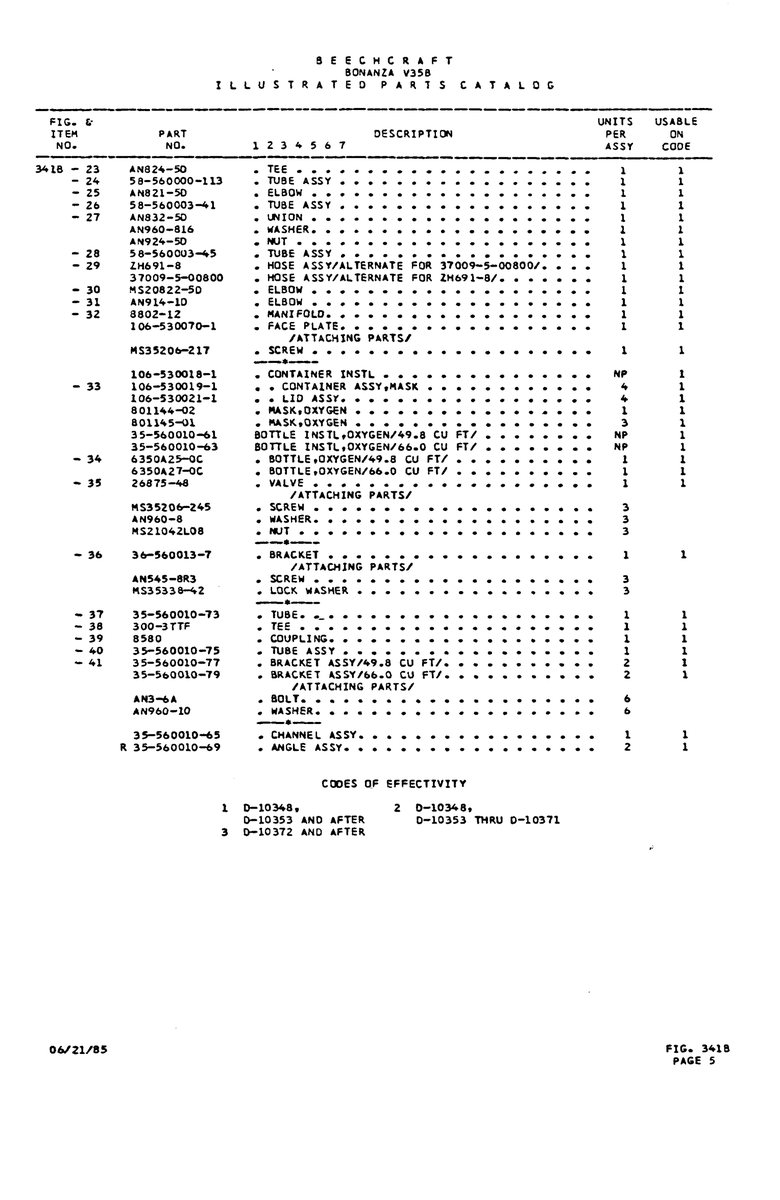 Aviation Part 37009-5-00800 for Beechcraft V35 Aircraft