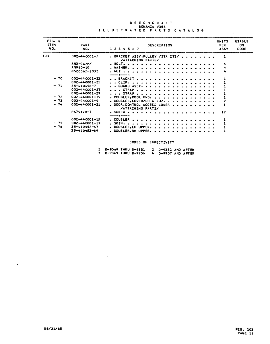 Aviation Part 440001-15 for Beechcraft V35 Aircraft