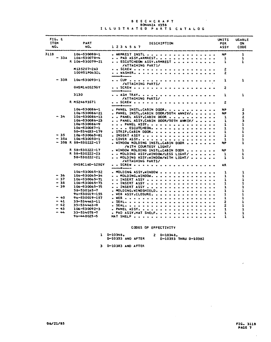 Aviation Part 0065-73 for Beechcraft V35 Aircraft