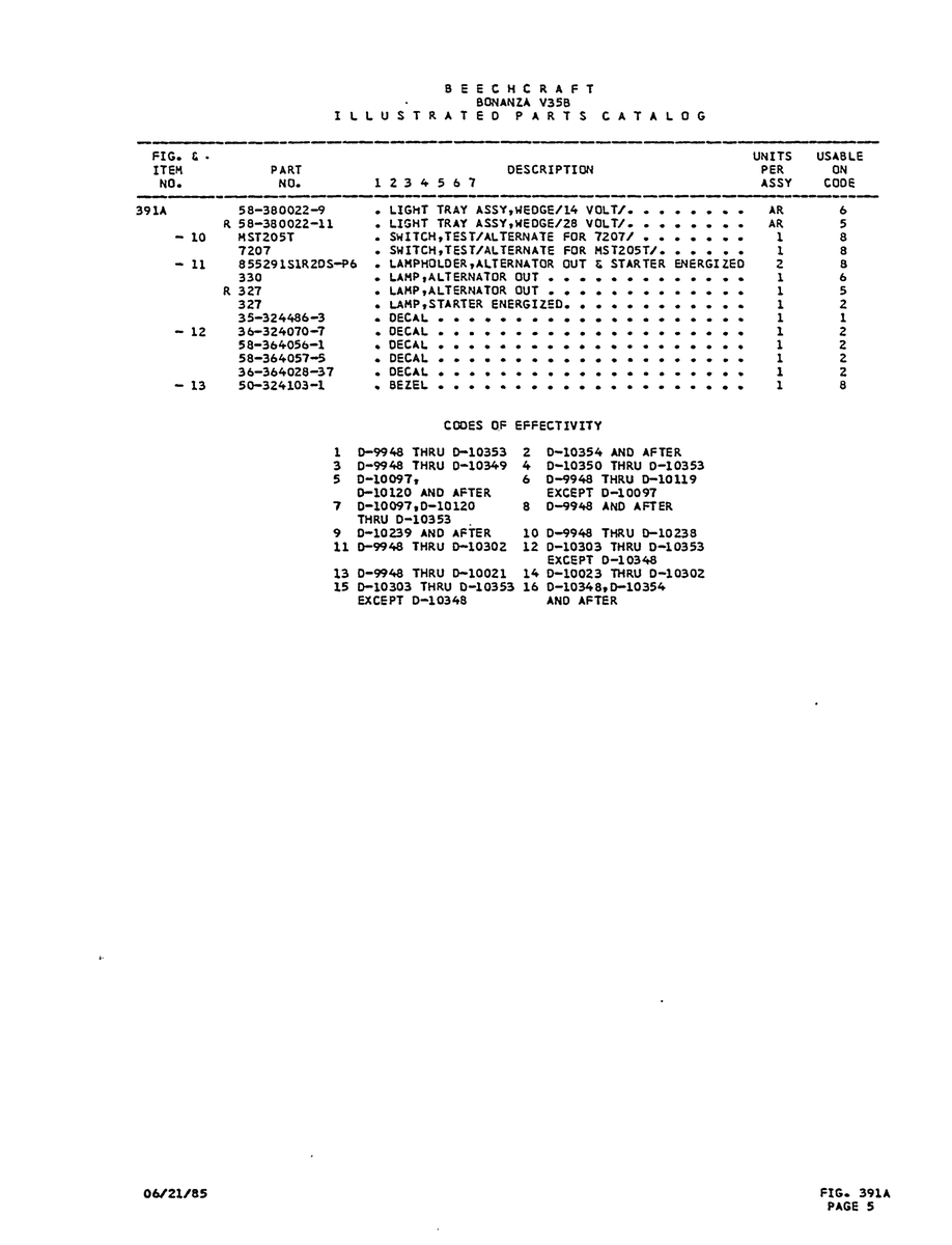 Placard 364056-1 for Beechcraft V35 Aircraft