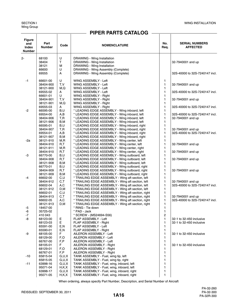 Aviation Part 38121-901 for Piper PA-32-260 Aircraft