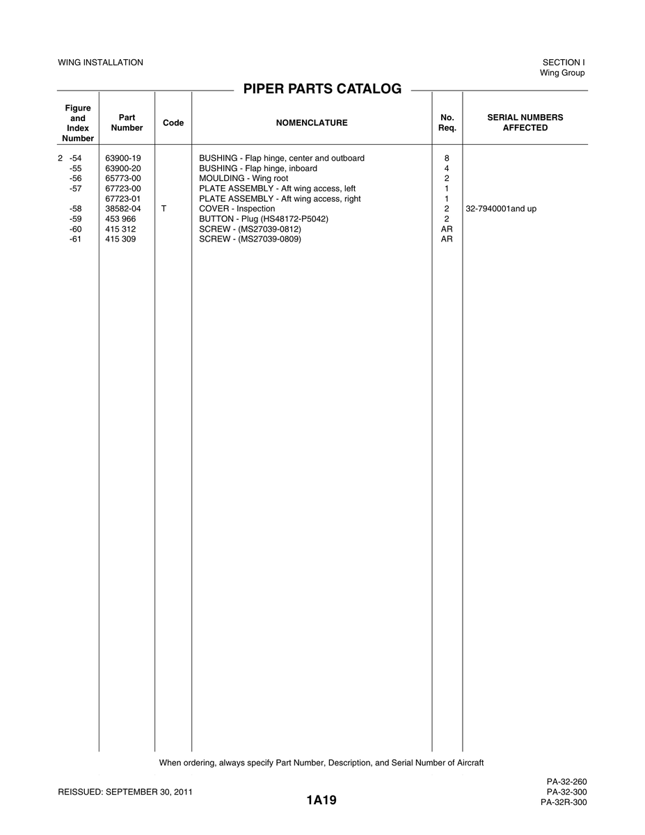 Aviation Part 38582-04 for Piper PA-32-260 Aircraft
