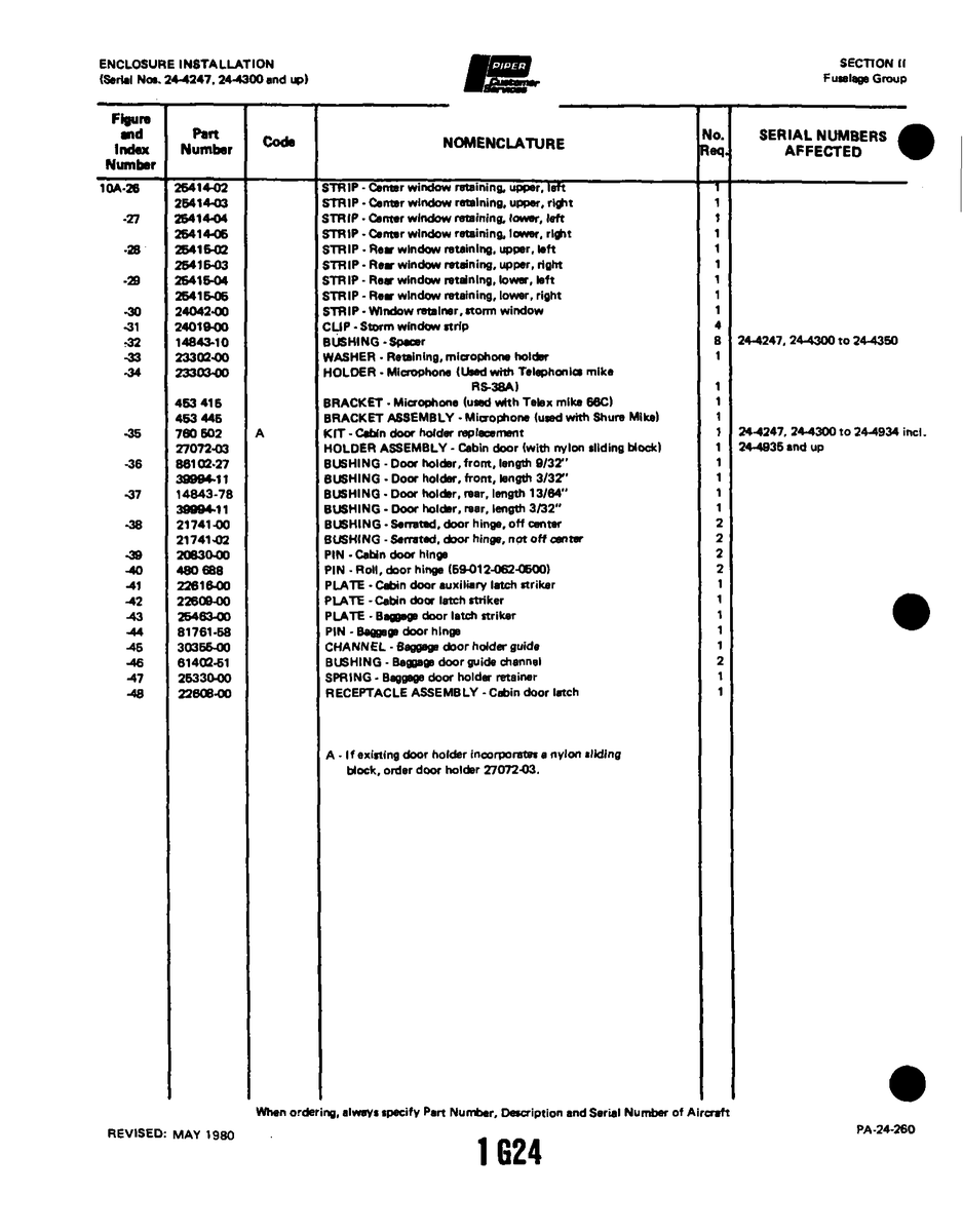 Aviation Part 25463-00 for Piper PA-32-260 Aircraft