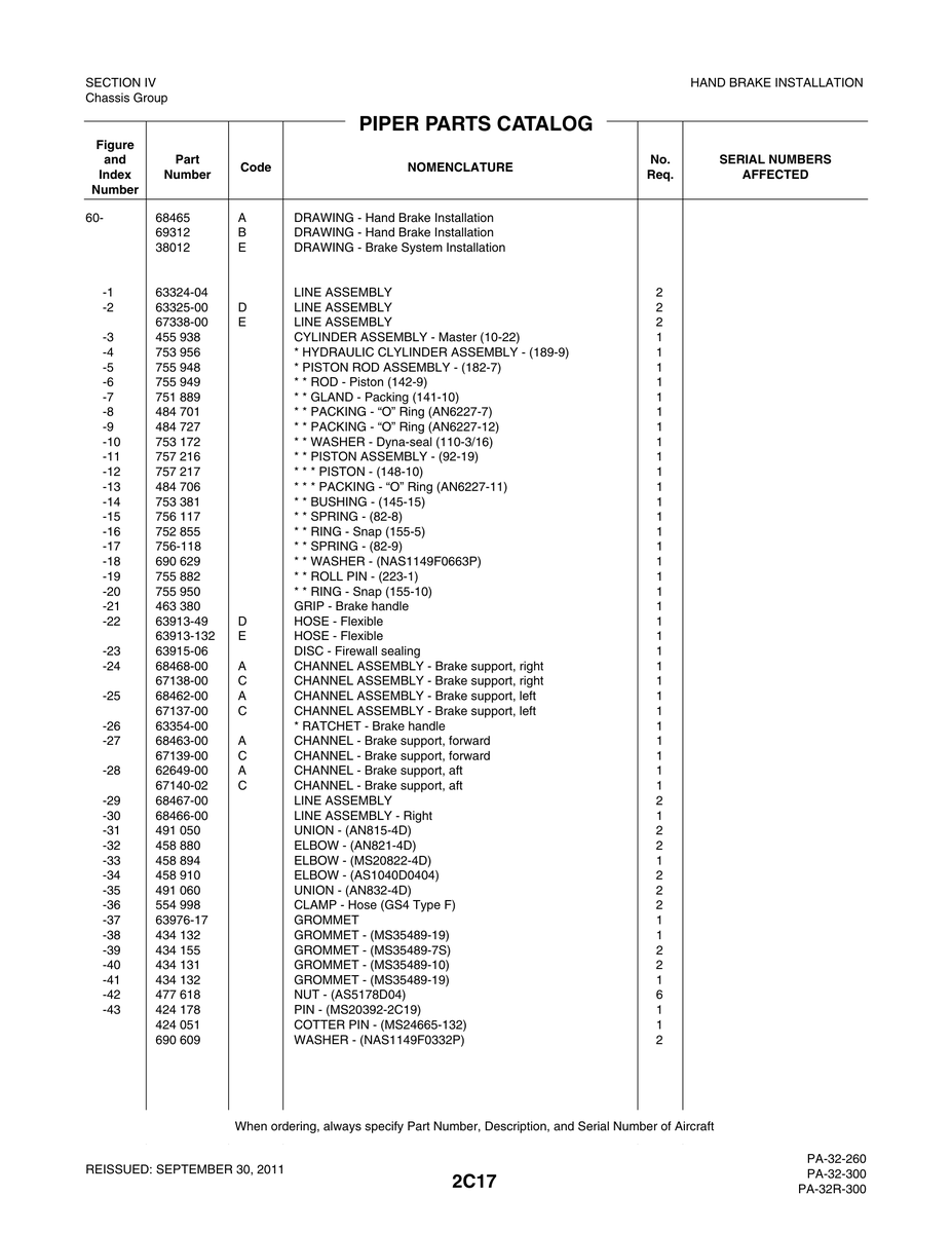 Aviation Part 68463-00 for Piper PA-32-260 Aircraft