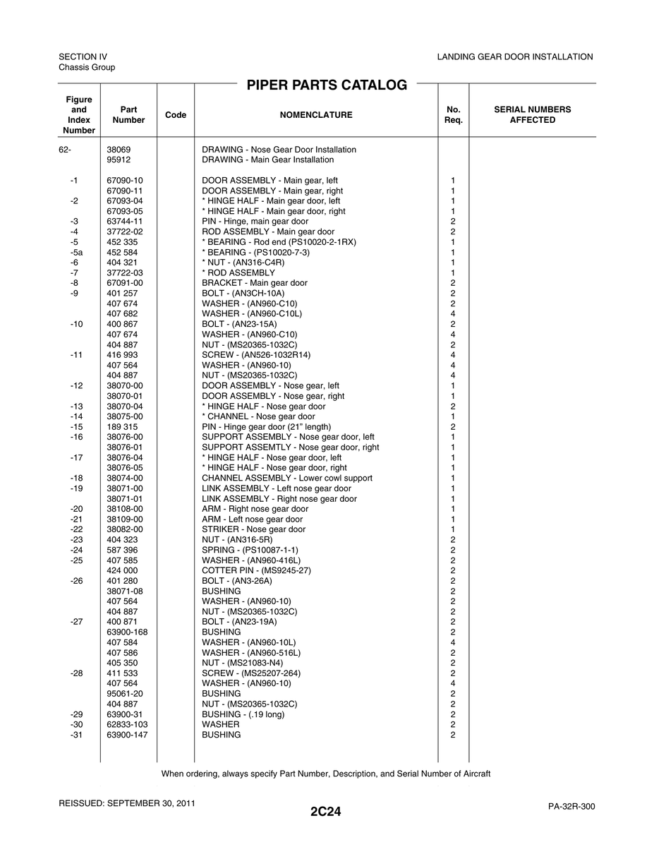Aviation Part 38071-08 for Piper PA-32-260 Aircraft