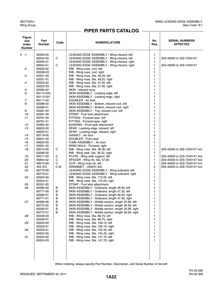 Aviation Part 69211-00 for Piper PA-32-260 Aircraft