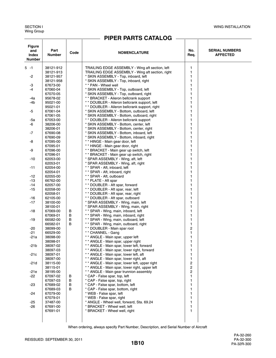 Aviation Part 38100-01 for Piper PA-32-260 Aircraft