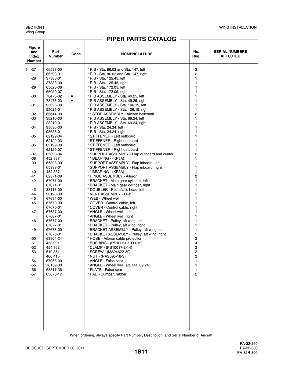 Aviation Part 78159-00 for Piper PA-32-260 Aircraft