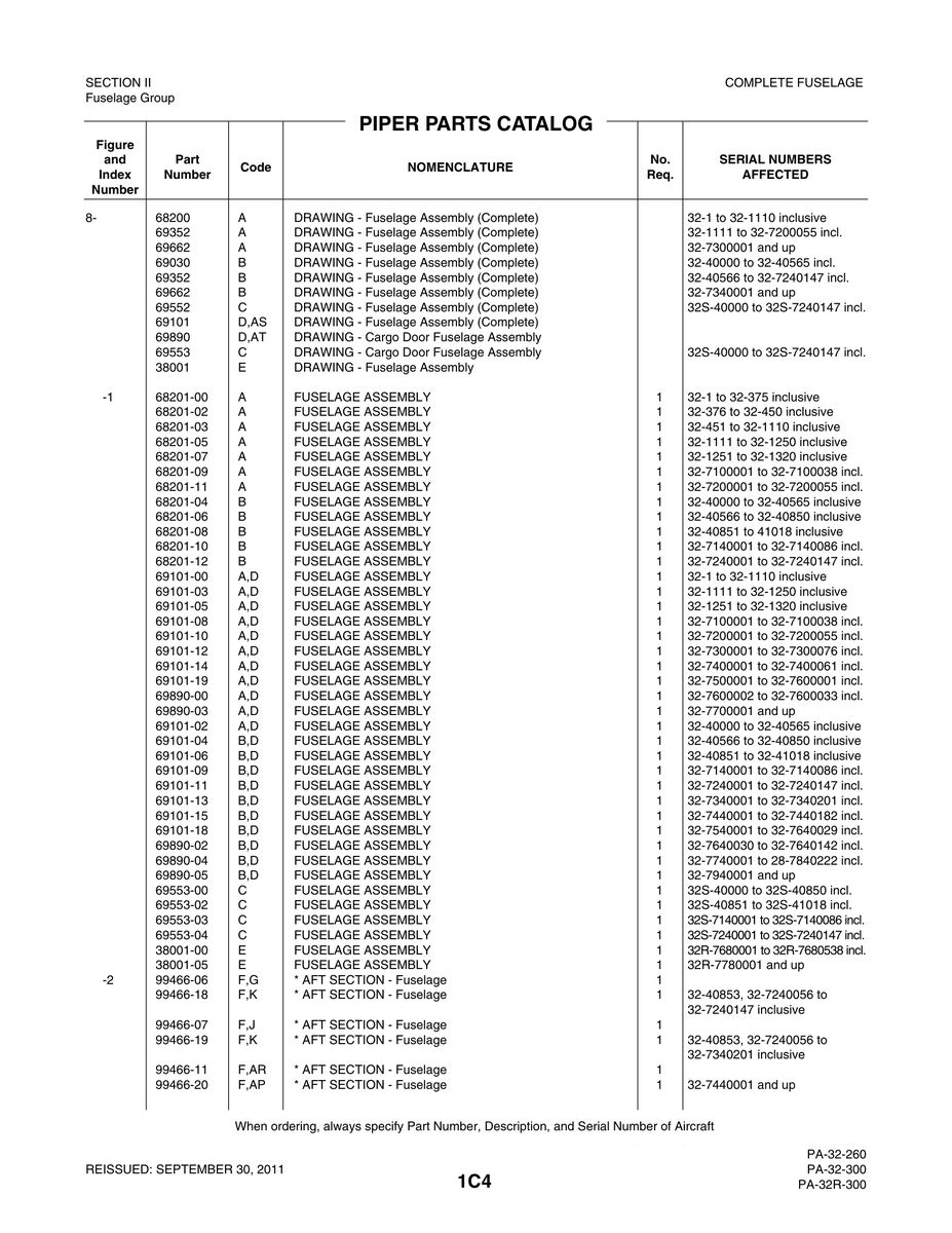 Aviation Part 69101-12 for Piper PA-32-260 Aircraft