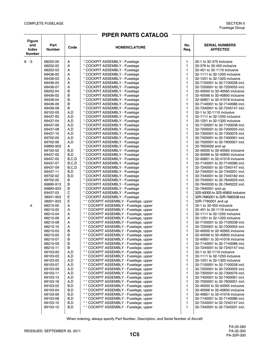 Aviation Part 69436-02 for Piper PA-32-260 Aircraft